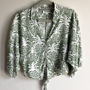 Free People linen bland Leafy Green and White Button-Down Shirt